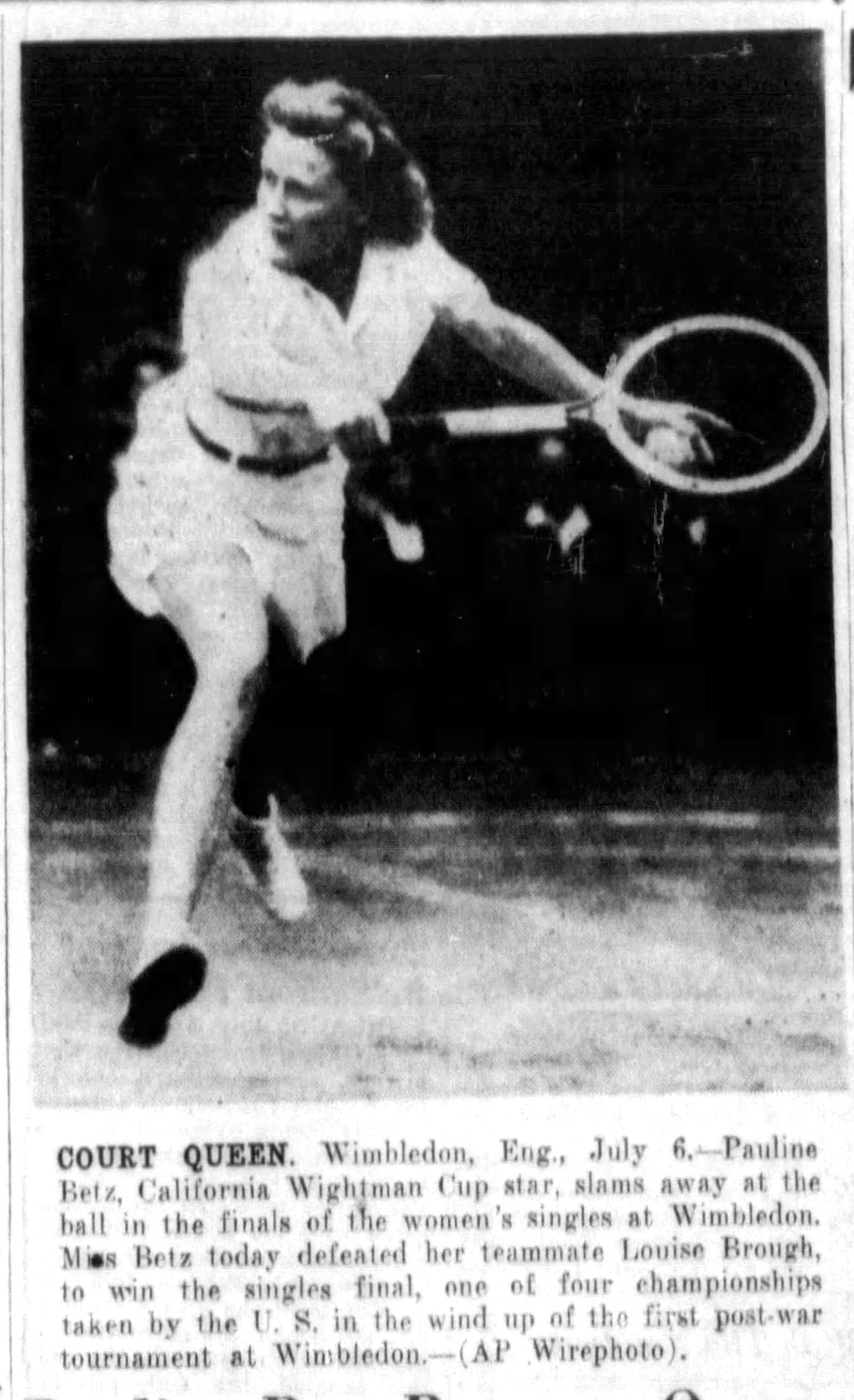 Pauline Betz Addie won Wimbledon in 1946. DAYTON DAILY NEWS ARCHIVES