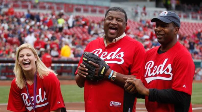 Middletown athletes Kayla Marshall, Butch Carter and Chris Carter are honored on Middletown Night at the stadium. David Jablonski/Staff