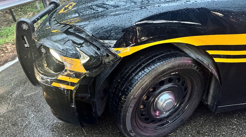 A man reportedly hit a Montgomery County sheriff's deputy's cruiser twice during an attempted traffic stop in Harrison Twp. on Tuesday, Nov. 26, 2025. The deputy was not injured. Photo courtesy the Montgomery County Sheriff's Office.