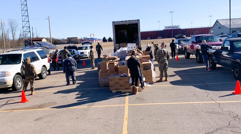 A mass food distribution put on by the Miami County Food Insecurity Alliance at the Upper Valley Career Center earlier this year in Piqua. Contributed photo
