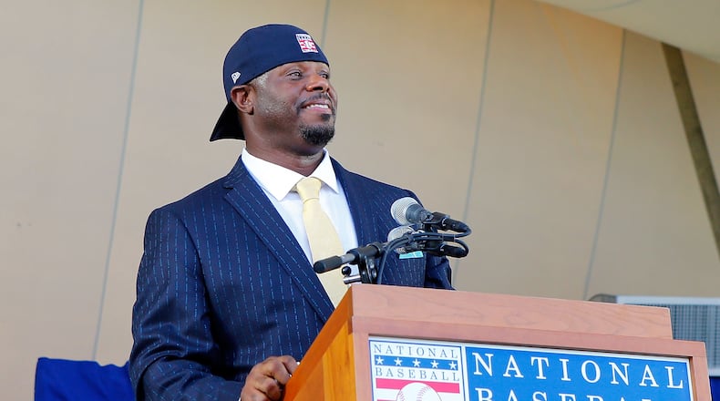 COOPERSTOWN, NY - JULY 24: Ken Griffey Jr. gives his induction speech at Clark Sports Center during the Baseball Hall of Fame induction ceremony on July 24, 2016 in Cooperstown, New York. (Photo by Jim McIsaac/Getty Images)