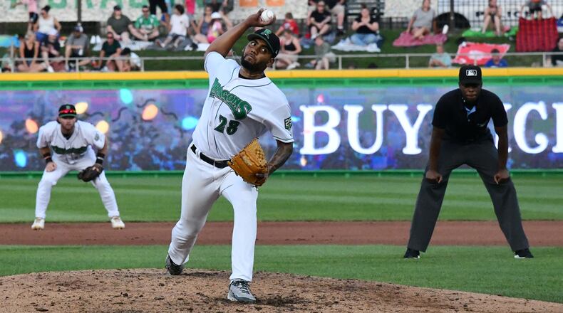 Dayton Dragons pitcher Nestor Lorant delivers a pitch during their game against the Peoria Chiefs on Saturday, Aug. 23 at Day Air Ballpark in Dayton. JEFF GILBERT/CONTRIBUTED