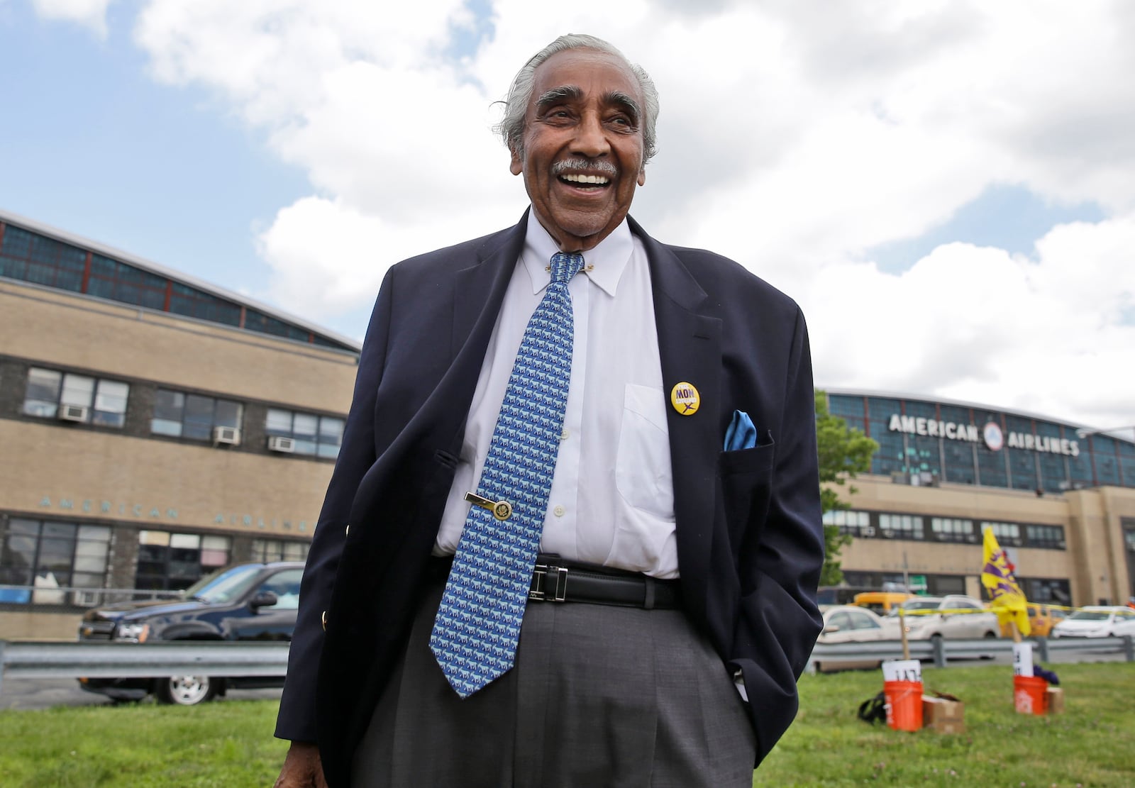 FILE - Congressman Charles Rangel leaves a rally for airport workers at LaGuardia Airport in the Queens borough of New York, June 26, 2014. (AP Photo/Seth Wenig, File)