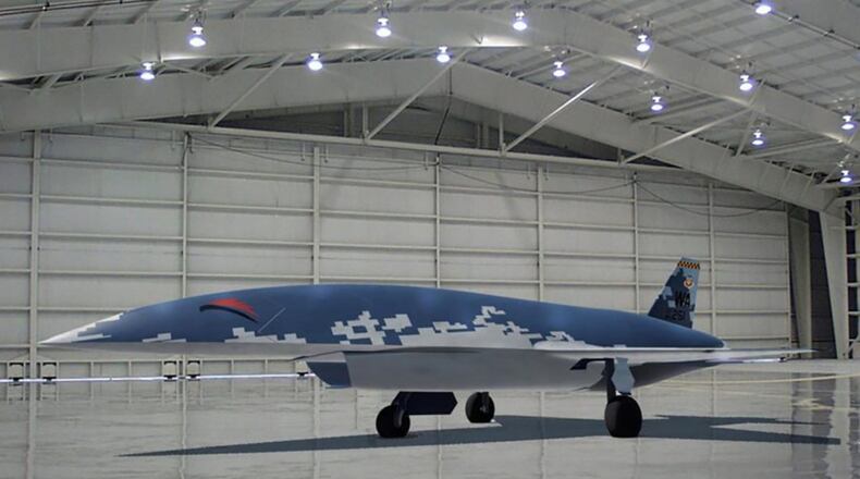 A newly awarded Air Force Research Laboratory Small Business Innovation Research contract will develop an unmanned air vehicle design that supports adversary air (ADAIR) training missions for pilots of Air Force fighter aircraft. CONTRIBUTED ILLUSTRATION/BLUE FORCE TECHNOLOGIES