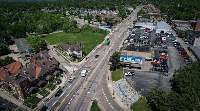 The second phase of construction for Salem Avenue in Dayton is starting at Riverview Avenue (bottom of photo) and going north. JIM NOELKER/STAFF