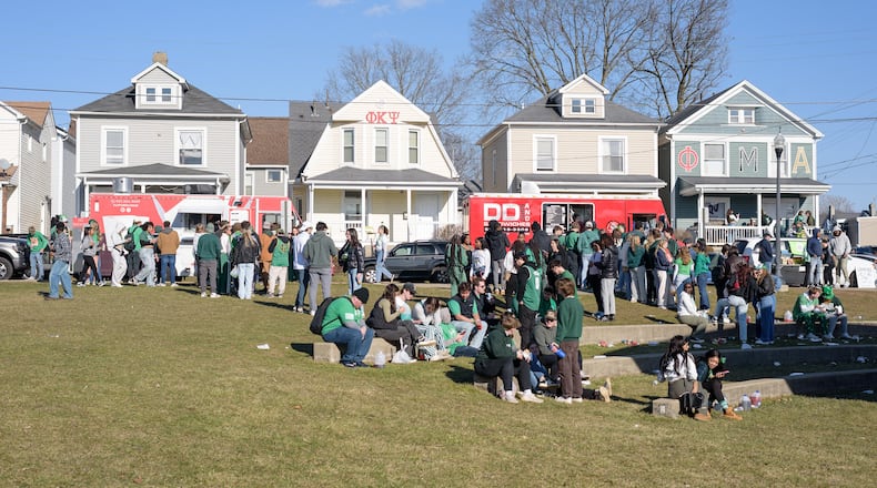 Students on the University of Dayton campus celebrated St. Patrick’s Day early on Saturday, March 8, 2025, since spring break begins after the last class on Friday, March 14. Here are some highlights of the festivities. TOM GILLIAM / CONTRIBUTING PHOTOGRAPHER