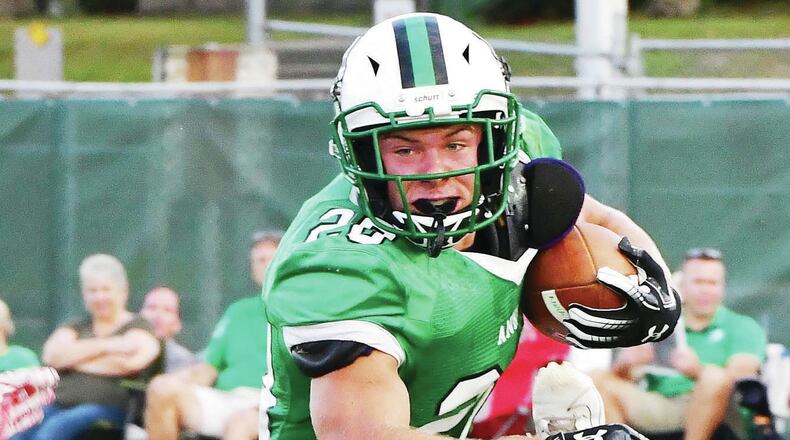 Anna High School senior running back Riley Huelskamp ranks in the top three for rushing and touchdowns in the Midwest Athletic Conference. JASON ALIG / SIDNEY DAILY NEWS
