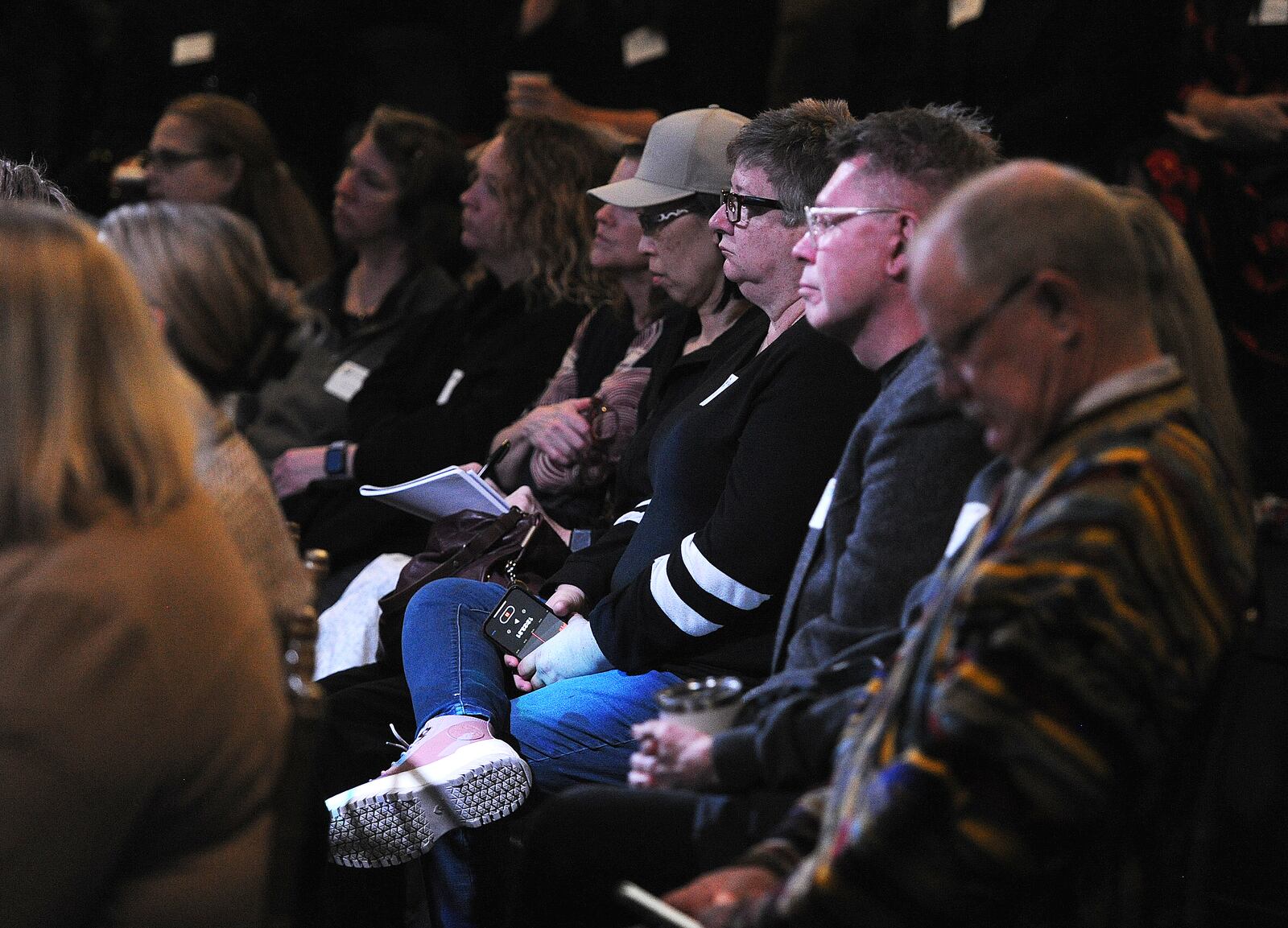 The audience listens to Randy Cohen of the Americans for the Arts Organization share the results of the Arts & Economic Prosperity 6 study at the Dayton Arcade on Tuesday, Jan. 23, 2024. MARSHALL GORBY\STAFF