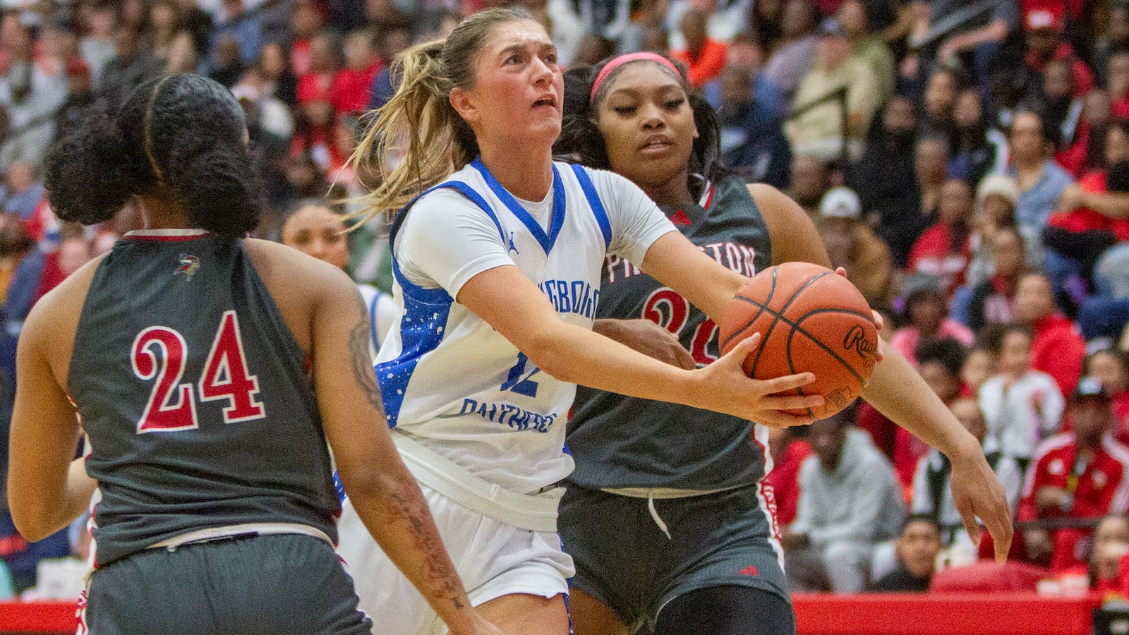 Springboro senior Bryn Martin splits the defense and looks for a shot during the Panthers' comeback in their state semifinal loss to Cincinnati Princeton on Sunday at Fairfield High School. JEFF GILBERT / CONTRIBUTED PHOTO