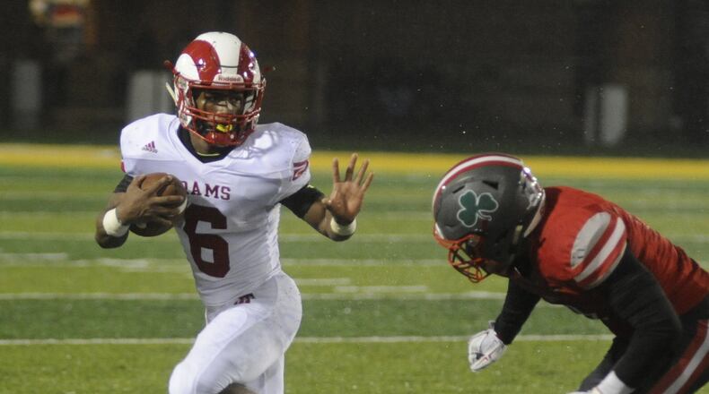 Trotwood RB Raveion Hargrove. Toledo Central Catholic defeated Trotwood-Madison 21-13 in a D-III high school football state semifinal at Sidney’s Memorial Stadium on Friday, Nov. 27, 2015. MARC PENDLETON / STAFF
