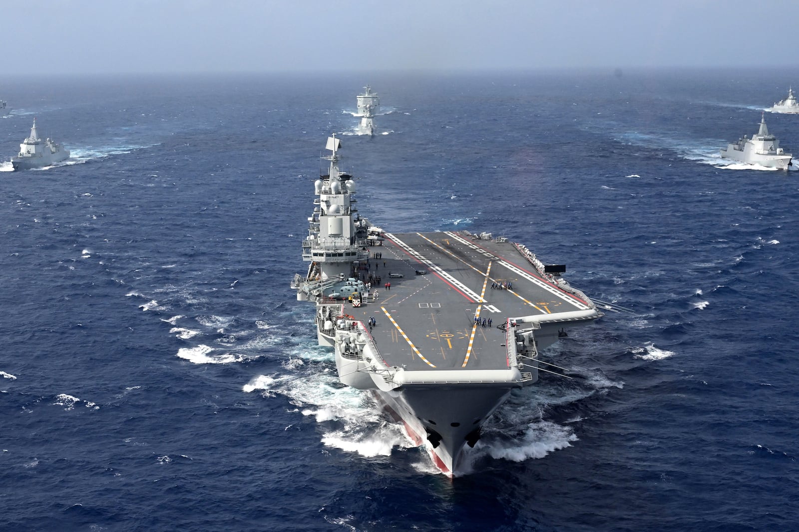 FILE - In this photo released by Xinhua News Agency, conventionally powered Chinese aircraft carrier Liaoning carries out a dual aircraft carrier formation exercise with the Shandong aircraft carrier, unseen, for the first time in the South China Sea in late October 2024. (Pu Haiyang/Xinhua via AP,File)