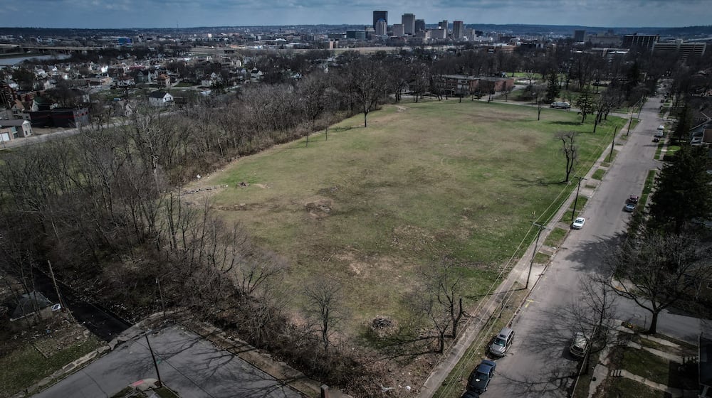 Two hundred and sixty housing units are planned in the Five Oaks neighborhood in Northwest Dayton. This is an aerial looking south with Old Orchard Avenue on the right. JIM NOELKER/STAFF