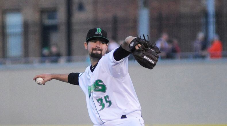 Dragons starting pitcher Tyler Mondile. The Dragons defeated Lake County 10-9 at Fifth Third Field in Dayton on Thursday, April 12, 2018. MARC PENDLETON / STAFF