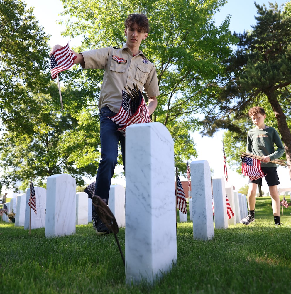 Memorial Day flag placement ceremony Dayton National Cemetery