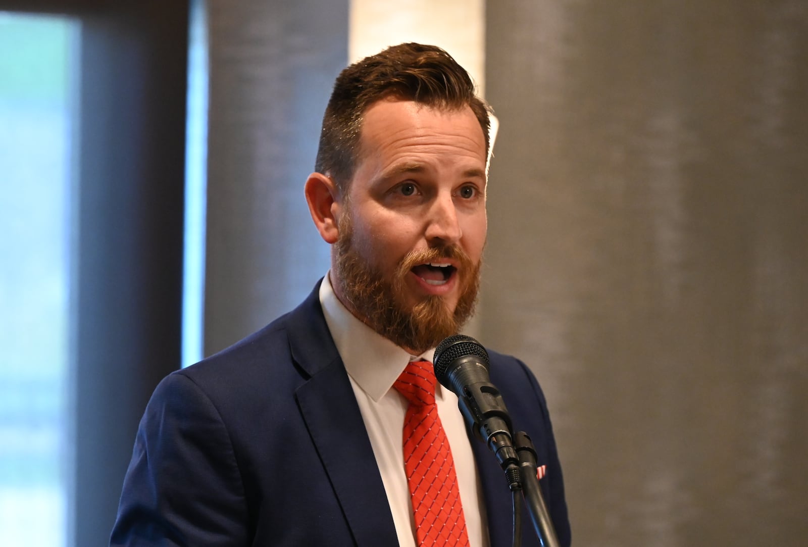 Michael Ryan, a two-term Hamilton City Council member and twice voted in as vice mayor, announced on Monday, May 19, 2025, at the Courtyard by Marriott in downtown Hamilton, his candidacy for Butler County Commission. Ryan is campaigning for the seat currently held by Commissioner Cindy Carpenter, who is up for re-election in 2026. Ryan is the first candidate in the race to pull petitions for election. MICHAEL D. PITMAN/STAFF