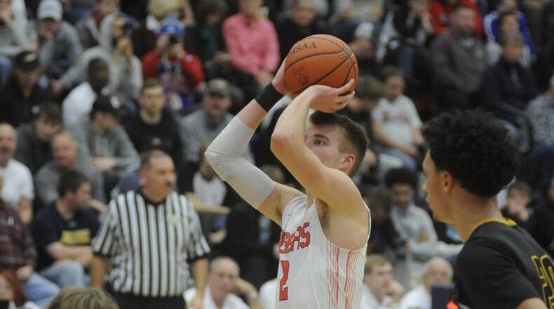 Versailles’ Justin Ahrens. Versailles defeated Sidney 65-50 in the 16th annual Premier Health Flyin’ to the Hoop at Trent Arena in Kettering on Sun., Jan. 14, 2018. MARC PENDLETON / STAFF