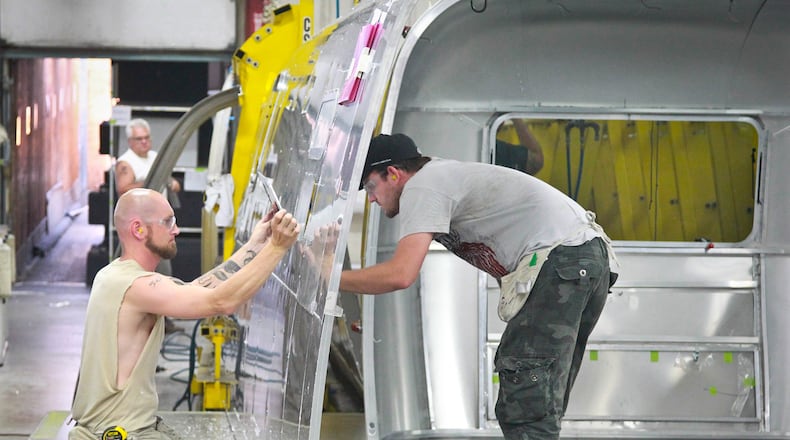 The Airstream platform and shell is built on the assembly line in Jackson Center in this pre-pandemic file photo. FILE