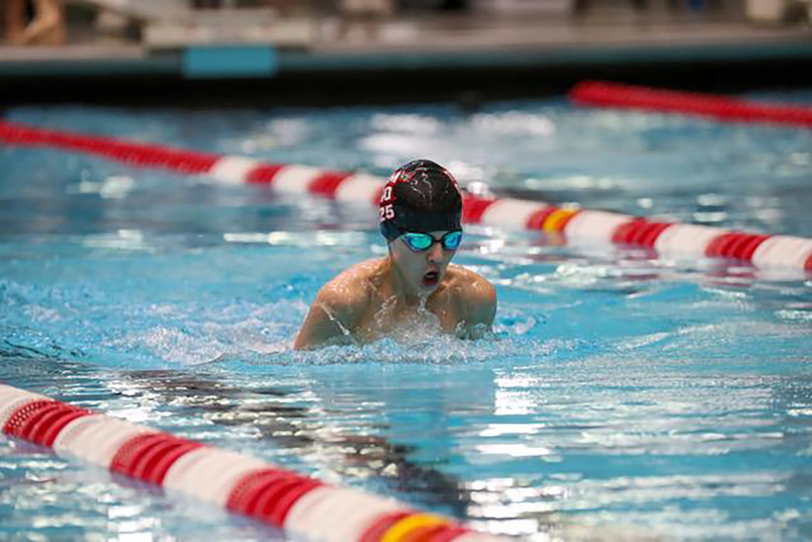 Tyler Gibble age 9, swimming breaststroke for Team Ohio on their All Star Team in January 2025. Contributed