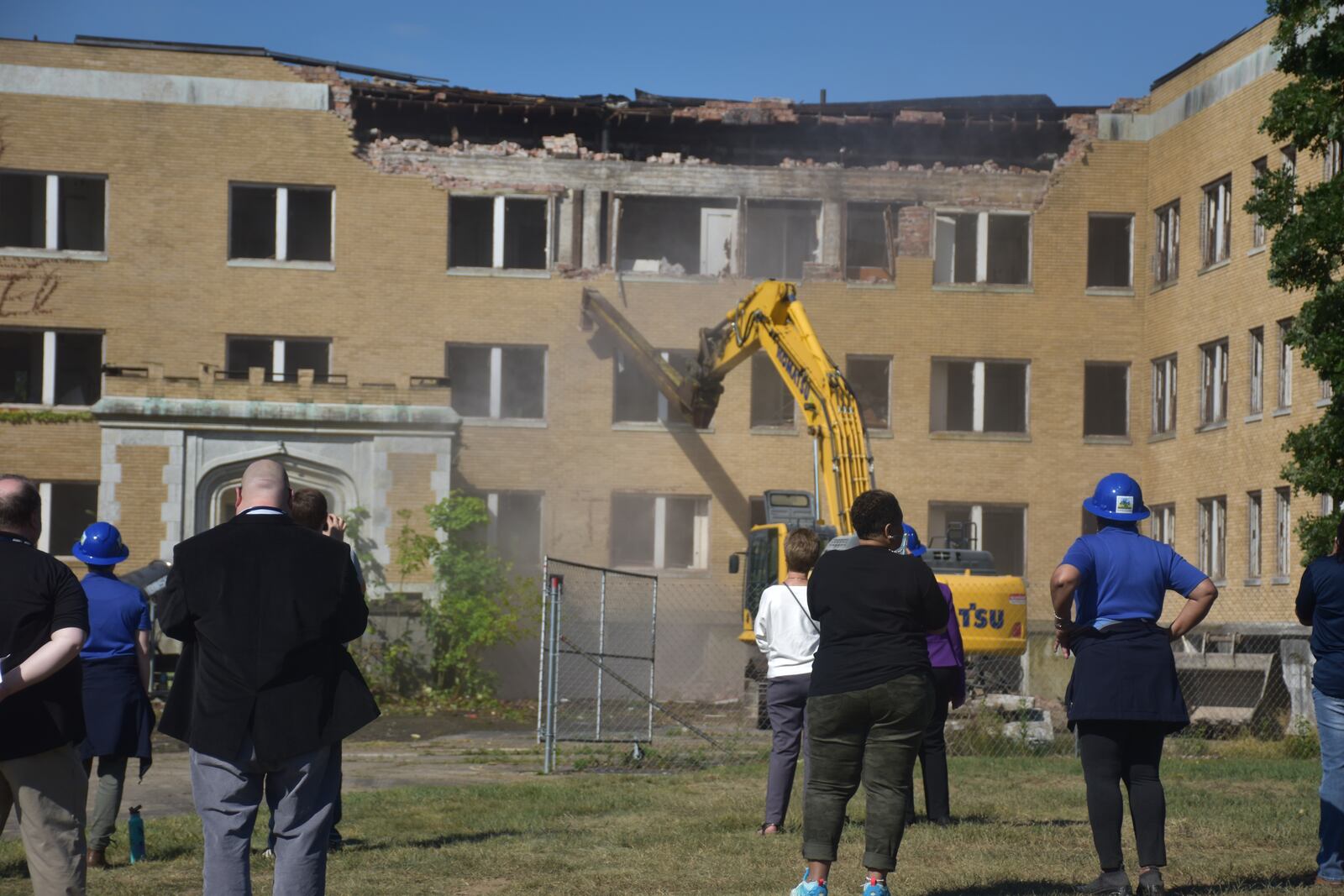 Demolition began on Fout Hall on Wednesday, June 12, 2024, on the Omega Baptist Harvard campus in northwest Dayton. CORNELIUS FROLIK / STAFF