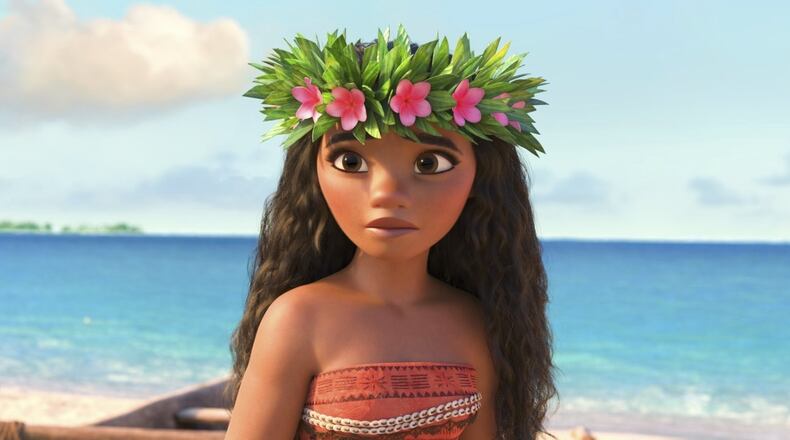 This image released by Disney shows Moana, voiced by Auli’i Cravalho, in a scene from the animated film, “Moana.” (Disney via AP)