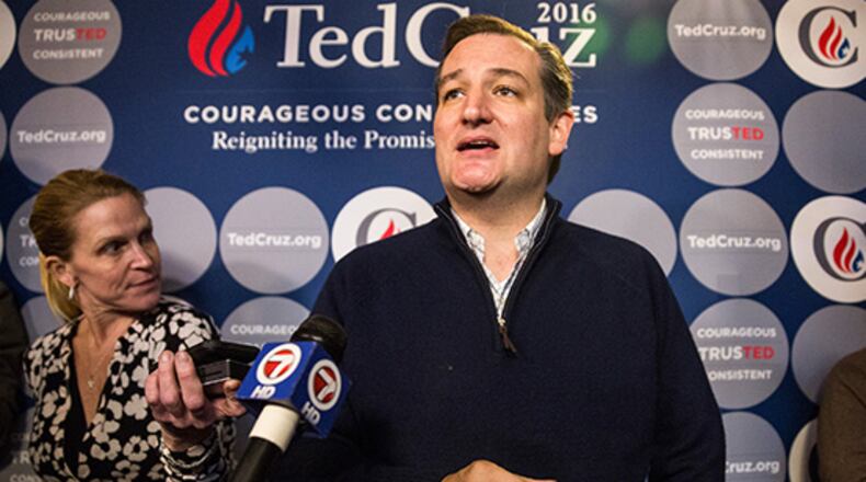 GOFFSTOWN, NH - FEBRUARY 03: Republican presidential hopeful Sen. Ted Cruz (R-TX) speaks at a press conference before holding a campaign event at The Village Trestle restaurant on February 3, 2016 in Goffstown, New Hampshire. The New hampshire primary is next Tueday, February 9, 2016. (Photo by Andrew Burton/Getty Images)