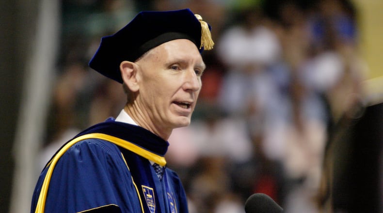 Tom Sudkamp speaks during Wright State’s43rd commencement at the Nutter Center, Saturday, June 12, 2010.