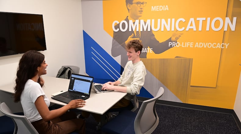Students in Cedarville University's Department of Communication now study and take classes in the new Scharnberg Business and Communication Center. Contributed photo by Scott Huck