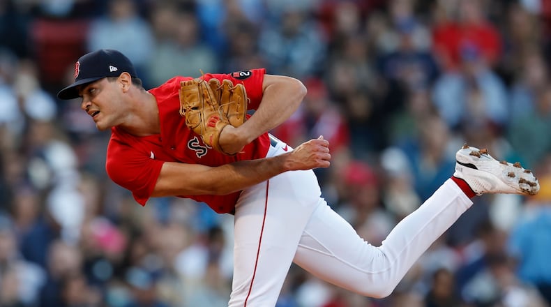 FILE - Boston Red Sox's Franklin German throws during the sixth inning of a baseball game against the Kansas City Royals on Sept. 17, 2022, in Boston. The Chicago White Sox have acquired reliever Franklin German in a trade with the Red Sox, Friday, Feb. 3, 2023. (AP Photo/Michael Dwyer, File)