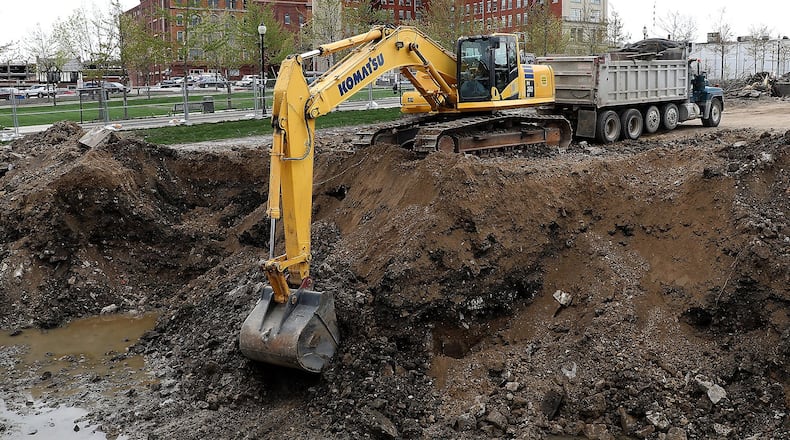 Steve Rauch Inc. subcontracted with Green Star Trucking for demolition and site preparation for Charles Simms town home development in downtown Springfield earlier this year. The city awarded the $340,642 contract to Rauch in March. BILL LACKEY/STAFF