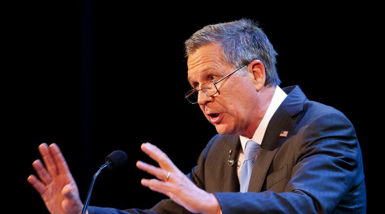 Ohio Gov. John Kasich delivers his State of the State address at the Sandusky State Theatre, Tuesday, April 4, 2017, in Sandusky, Ohio. (AP Photo/Ron Schwane)