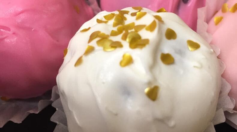 Valentine's Day-themed cake balls from Speakeasy Sweets.