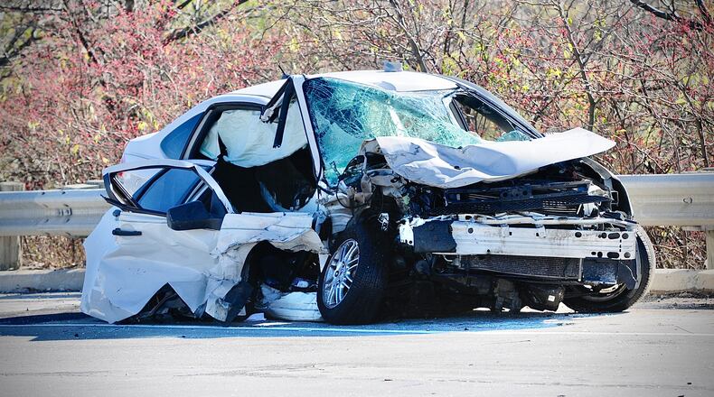 Multiple medics were called to the scene of a two-vehicle crash that closed U.S. 35 East in Dayton Monday, Nov. 7, 2022. MARSHALL GORBY / STAFF
