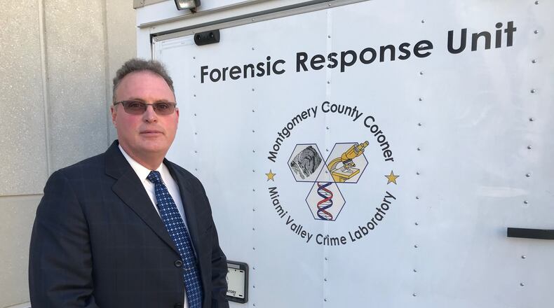 Montgomery County Coroner Kent Harshbarger, pictured Oct. 24, 2018, said drug overdose deaths are down to the levels the area saw in 2014 and 2015, but just in the last month powerful fentanyl analogues have begun to take lives again. In 2017 the county recorded 566 overdose deaths mostly due to fentanyl and its analogues. CHUCK HAMLIN / STAFF