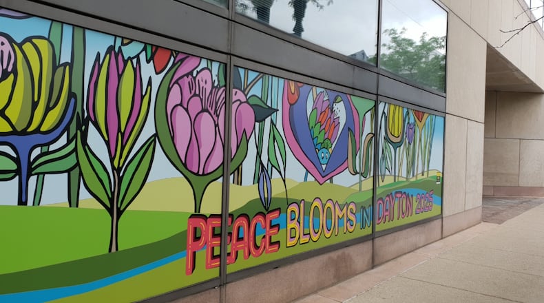 "Peace Blossoms in Dayton 2025" by Ching Chung pays homage to the Gem City’s historic role in the 1995 Dayton Peace Accords. CONTRIBUTED