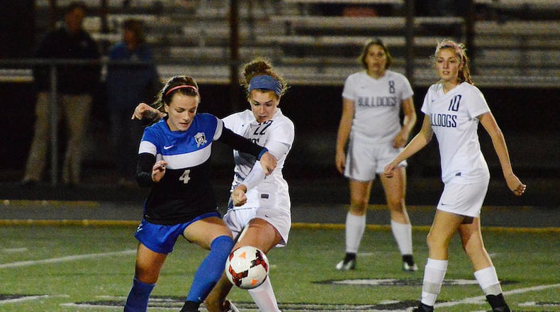 Olivia Page (left) leads Springboro in the Division I regional semifinals with a team-high 31 goals.