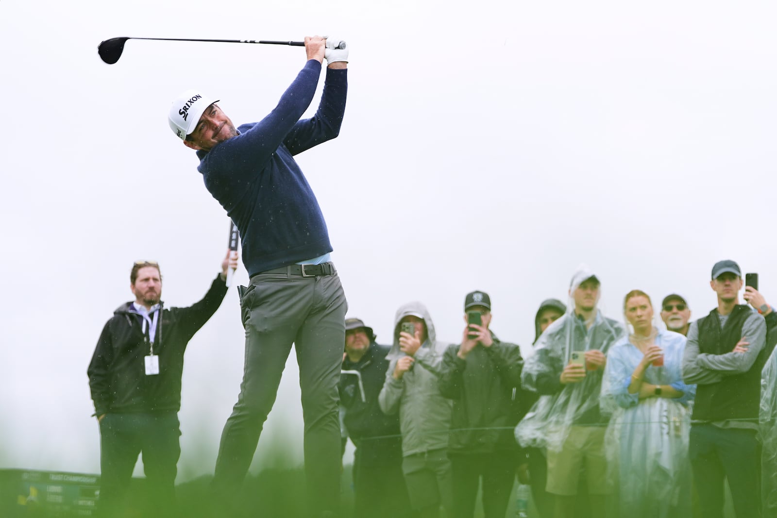 Keegan Bradley hits on the 11th hole during the second round of the Truist Championship golf tournament at the Philadelphia Cricket Club, Friday, May 9, 2025, in Flourtown. (AP Photo/Matt Rourke)