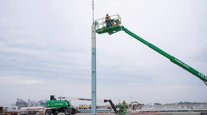 The first steel beam was installed at the Honda/LG Energy Solution joint venture battery plant site in Jeffersonville. Honda photo