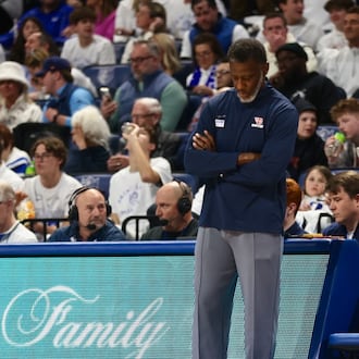 Dayton's Anthony Grant coaches during a game against Saint Louis on Friday, Jan. 30, 2026, at Chaifetz Arena in St. Louis, Mo. David Jablonski/Staff