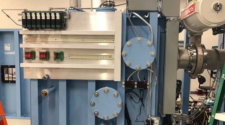 The Air Force Research Laboratory and the Air Force Life Cycle Management Center partnered to create Life Support Systems Scientific Test, Analysis and Qualification Laboratory for the investigation of mission-critical in-flight oxygen issues. Pictured here is the facility’s cabin chamber, used for the December 2020 testing of a quick don oxygen mask. U.S. AIR FORCE PHOTO