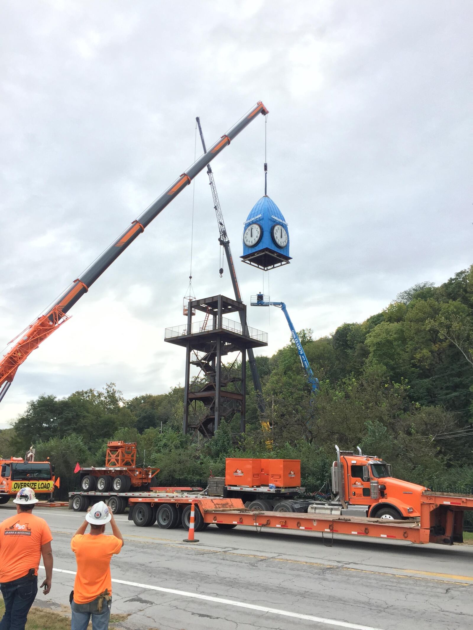 The Callahan Clock was placed on its new perch at Carillon Park on Wednesday, Oct. 10, 2018. TY GREENLEES / STAFF