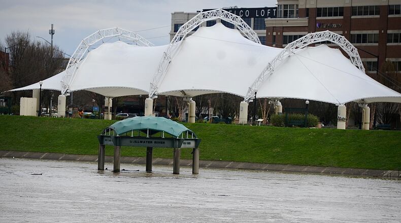 The Great Miami river is on the rise after heavy rainfall Tuesday night into Wednesday morning April 3, 2024. MARSHALL GORBY \STAFF