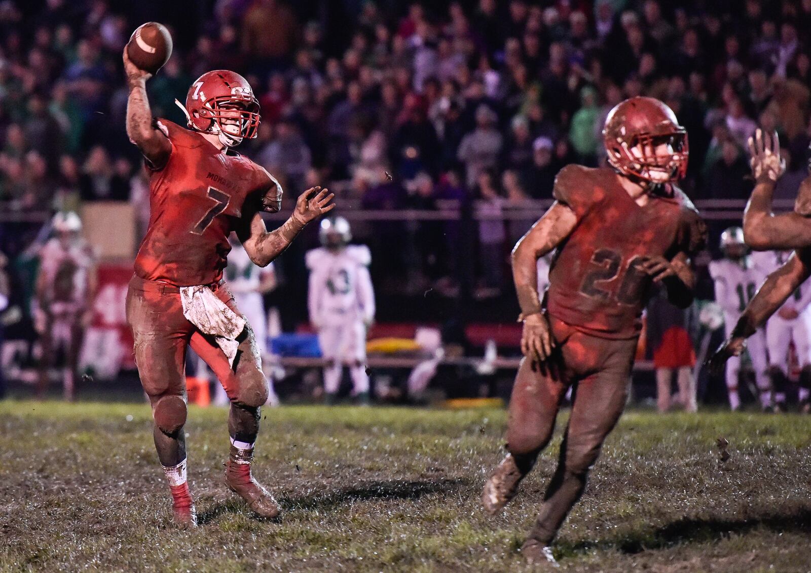 Madison’s Mason Whiteman throws a pass during their 14-10 victory over Anna in their first ever playoff game Friday, Nov. 3 at Madison High School in Madison Township. NICK GRAHAM/STAFF