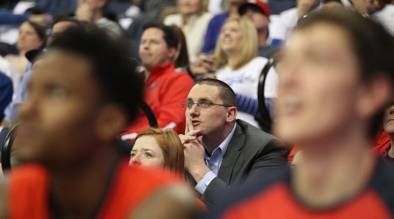 Dayton Athletic Director Neil Sullivan watches a game against Saint Louis on Tuesday, Feb. 23, 2016, at Chaifetz Arena in St. Louis, Mo. David Jablonski/Staff