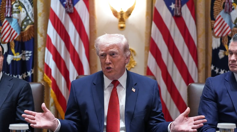 President Donald Trump speaks during a Cabinet meeting at the White House, Thursday, March 26, 2026, in Washington. (AP Photo/Alex Brandon)