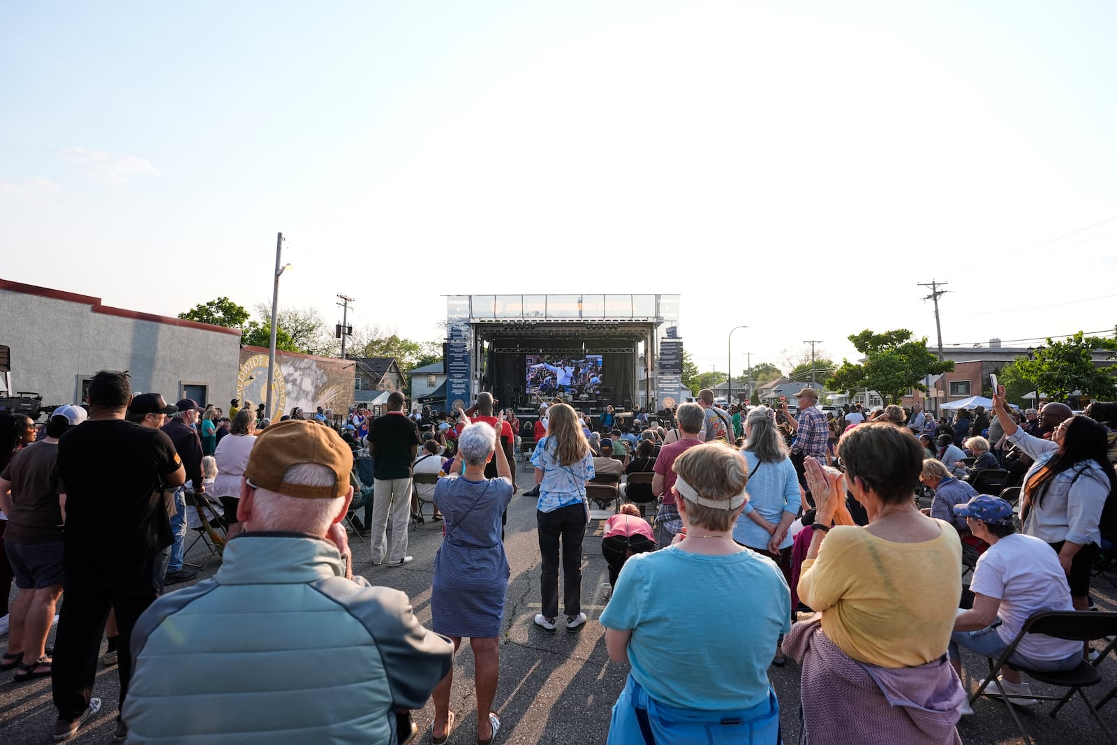 People attend a concert at George Floyd Square on the five-year anniversary of Floyd's death, Sunday, May 25, 2025, in Minneapolis. (AP Photo/Abbie Parr)