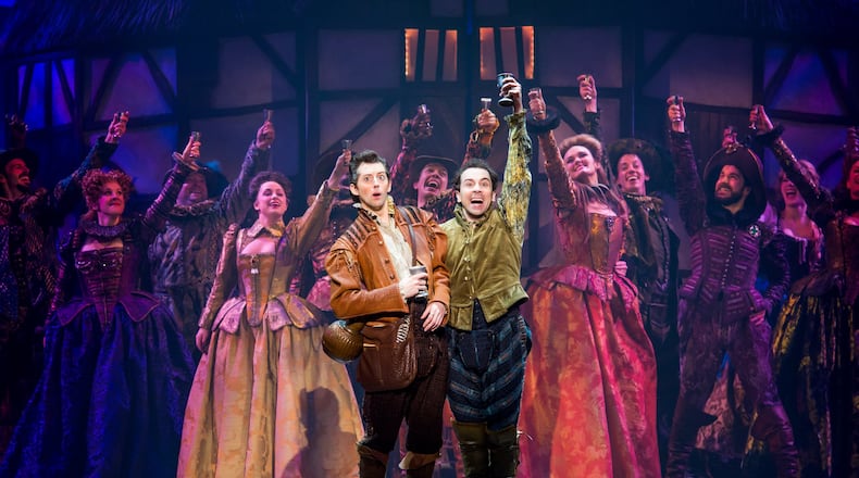 Josh Grisetti as Nigel Bottom, Rob McClure as Nick Bottom, and the cast of the national tour of the 2015 musical comedy Something Rotten! slated March 20-25 at the Schuster Center. CONTRIBUTED PHOTO BY JEREMY DANIEL