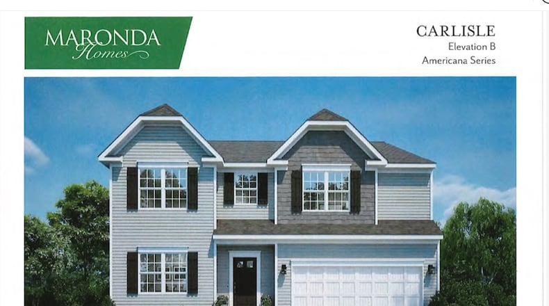 A drawing of a Maronda home included in Beavercreek planning documents. City planners weighed a proposal for 53 new homes south of Rushton Road. Beavercreek city documents.