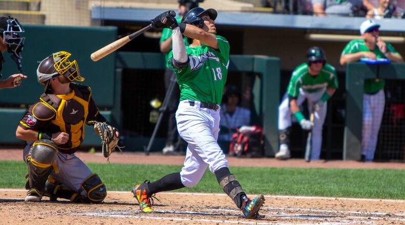 Dragons shortstop Edwin Arroyo knocked in the final run in the four-run eighth inning that lifted the Dragons to a 4-2 victory at Day Air Ballpark over Fort Wayne in Sunday's season finale. Jeff Gilbert/CONTRIBUTED