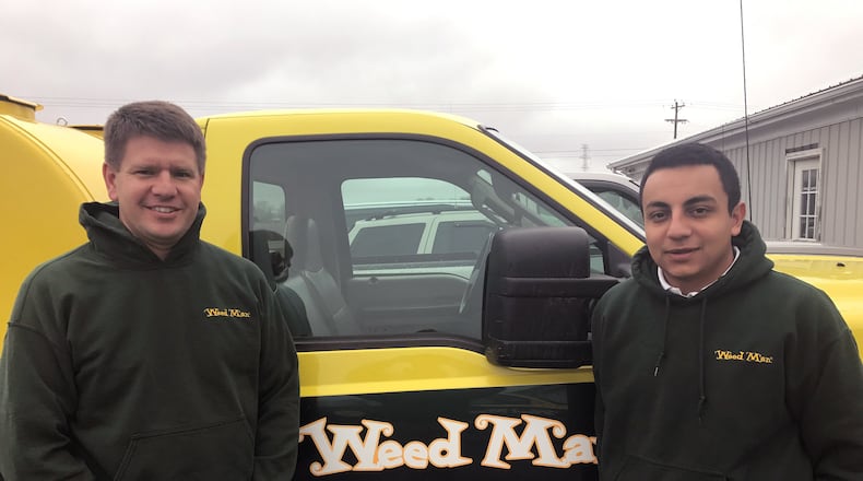 Corbin Schlatter (L) is shown with Christian Ruvalcaba, who began working for the company when he was a junior in high school. Today Ruvalcaba is heading up the marketing for the company in Dayton. CONTRIBUTED