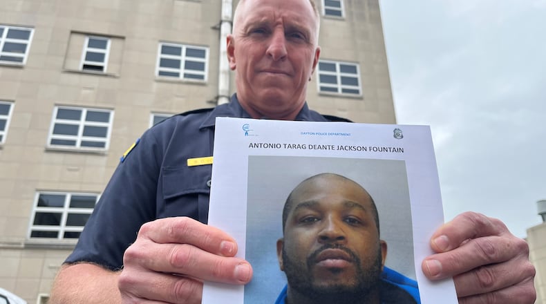 Dayton police identified Antonio Tarag Deante Jackson Fountain as being wanted in the death of a Setters Volleyball Club security guard. CORY FROLIK / STAFF